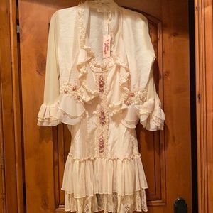 Boutique dress with bolero jacket...rosette and lace detail